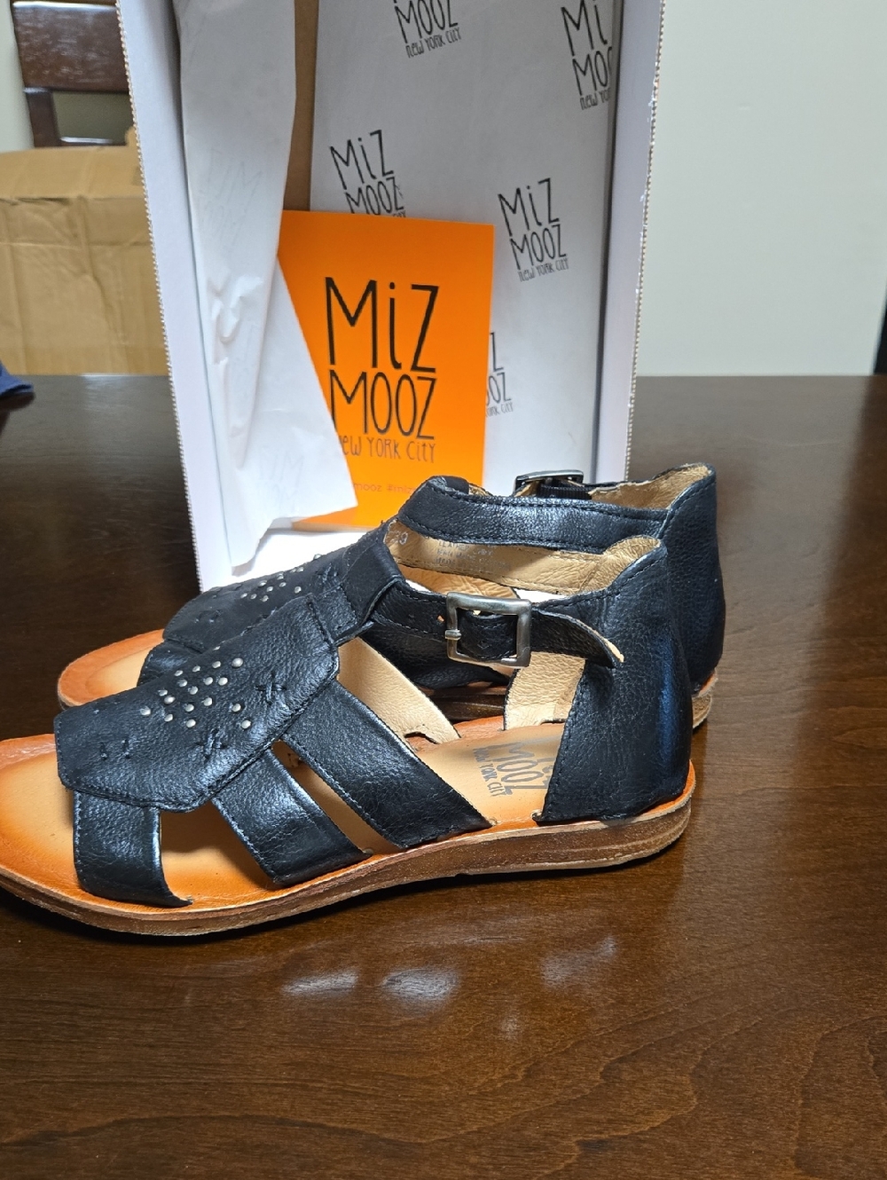 Miz Mooz Black Studded Leather Gladiator Sandals